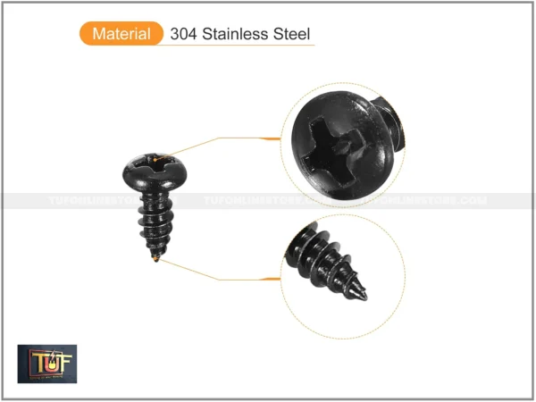8 no. Black Color Screw for Inverter Stainless Steel Round Head [ 100 Pieces Pack ] - Image 2
